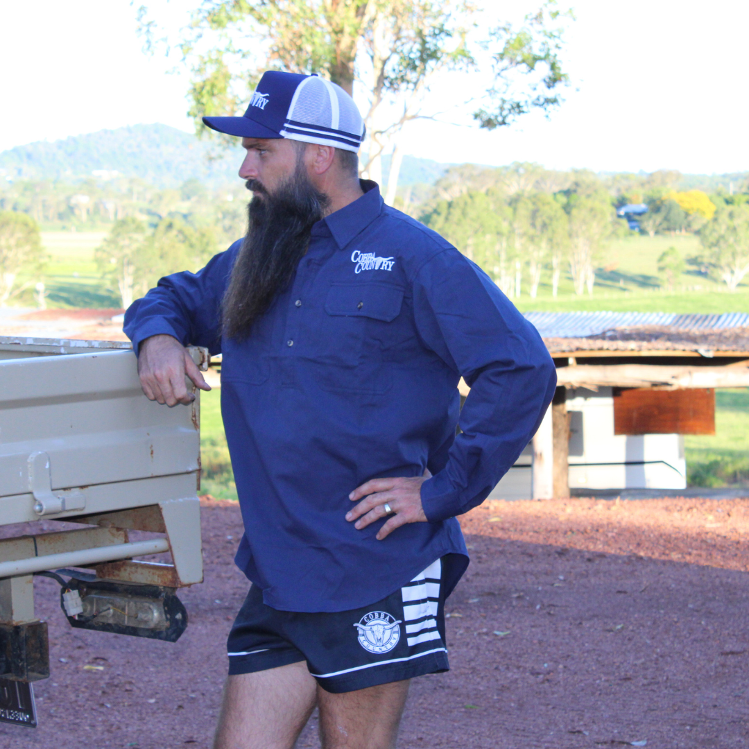 Men's Work Shirt (Half Button) - Navy