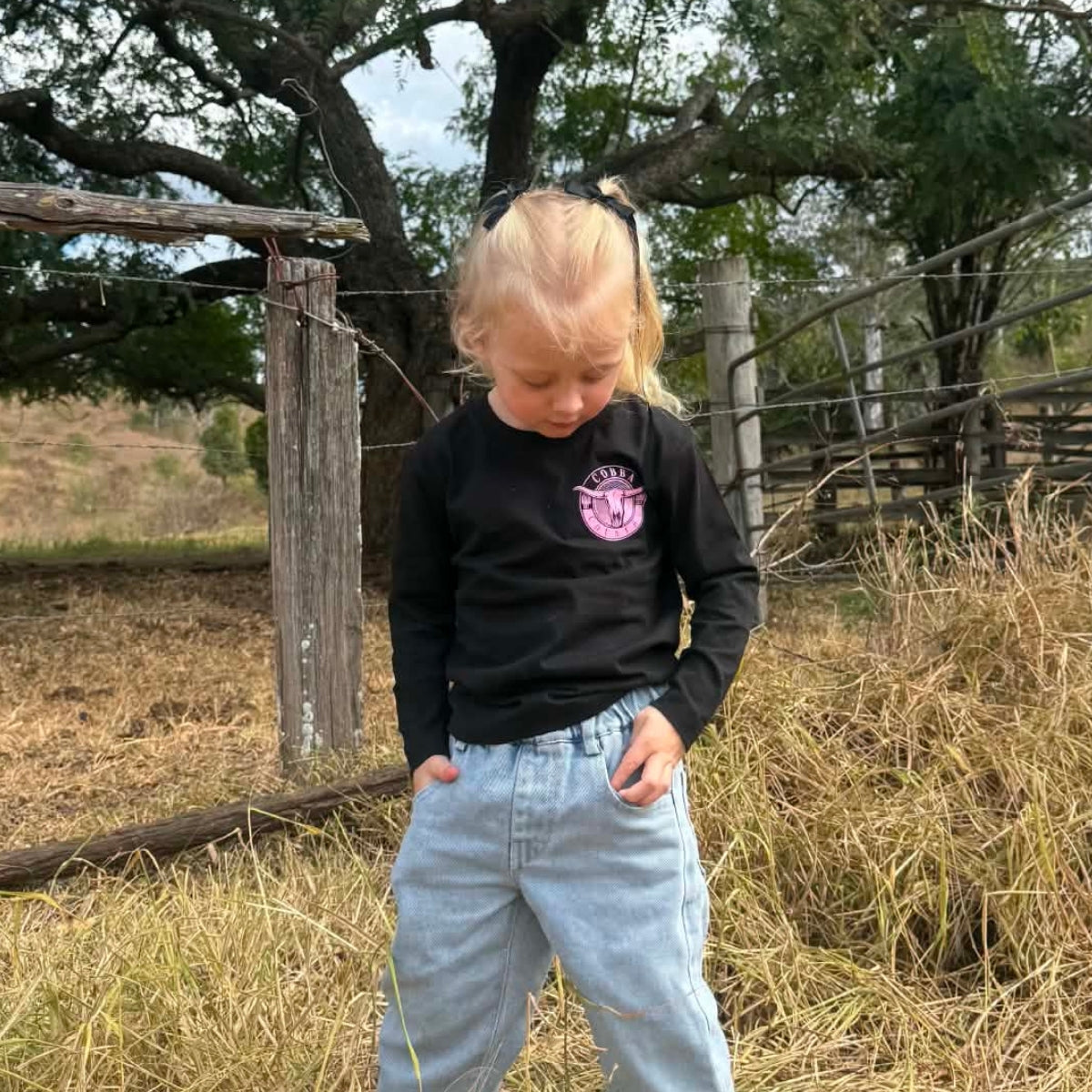 Kid's Long Sleeve Tee - Black & Pink Hunter
