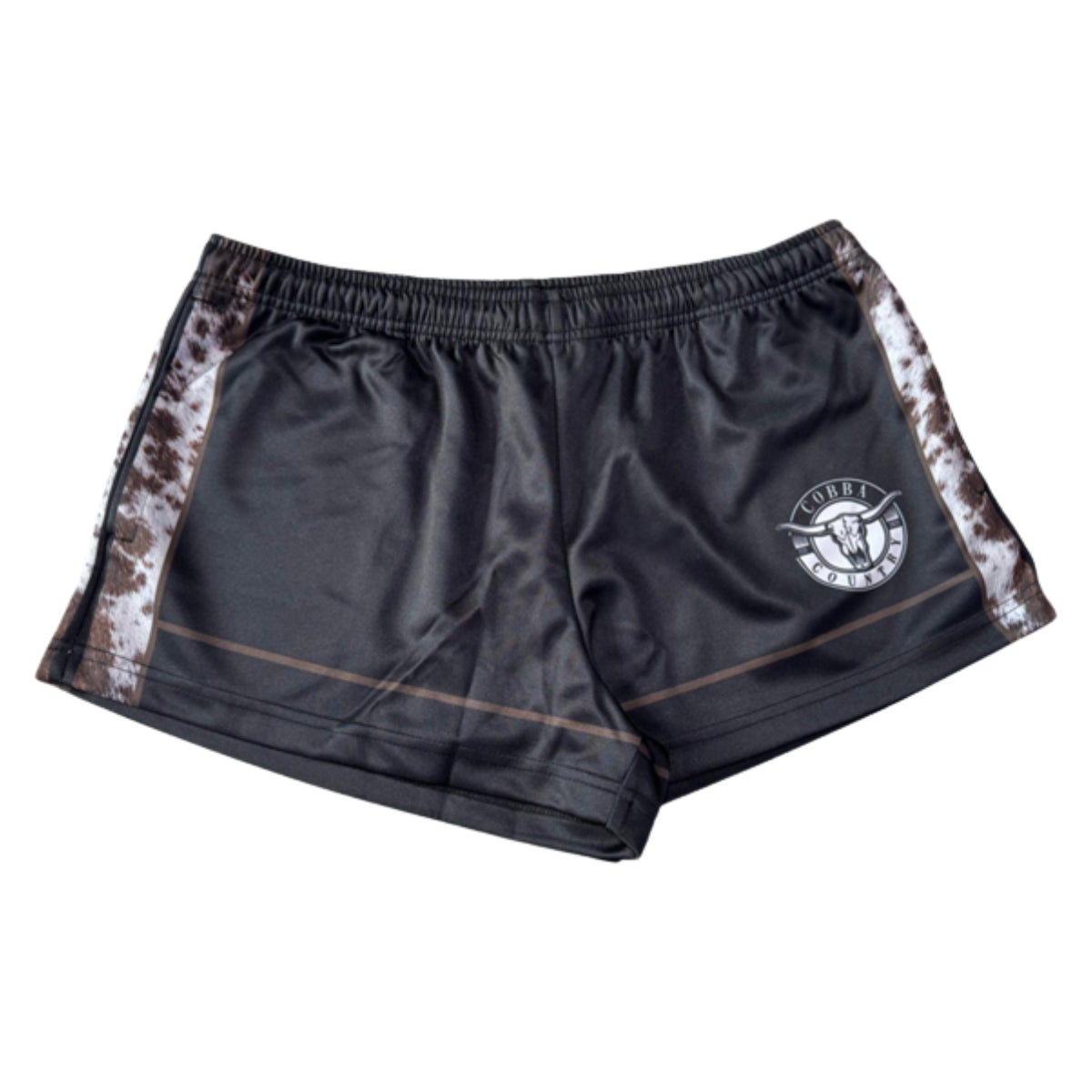 Footy Shorts (with zip pockets) - Cowhide Stripe