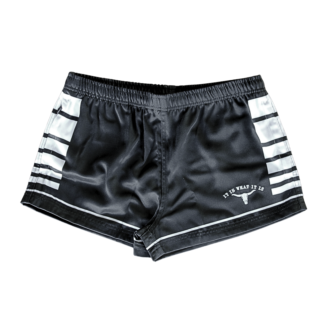 Footy Shorts (with Zip Pockets) - Black "It Is What It Is"