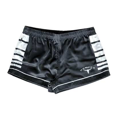 Footy Shorts (with Zip Pockets) - Black "It Is What It Is"