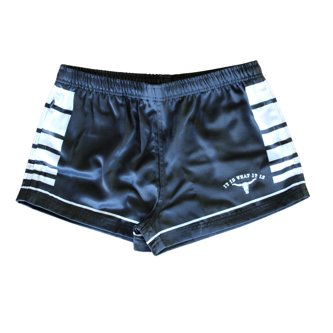 Footy Shorts (with Zip Pockets) - Black "It Is What It Is"