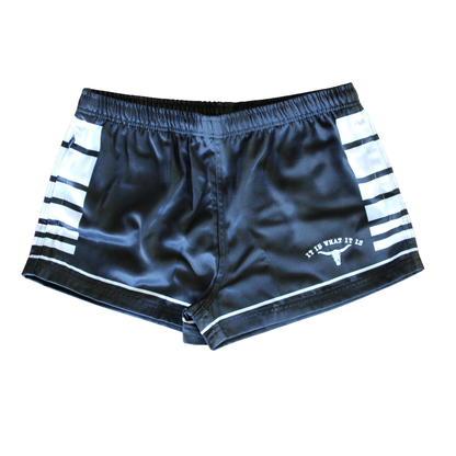 Footy Shorts (with Zip Pockets) - Black "It Is What It Is"