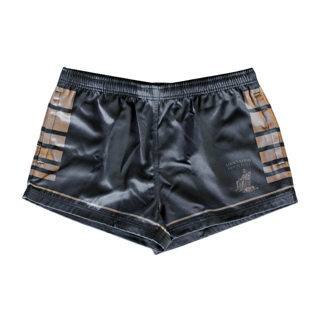 Footy Shorts (with Zip Pockets) - Black "Looks Good From My Place"