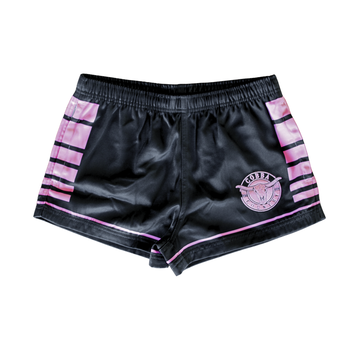 Footy Shorts (with Zip Pockets) - Black & Pink