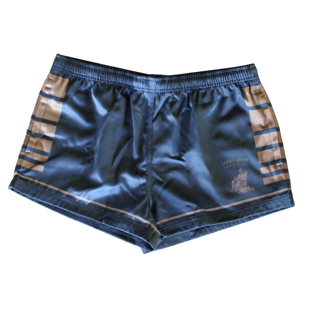 Footy Shorts (with Zip Pockets) - Black "Looks Good From My Place"