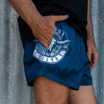 Footy Shorts (with Zip Pockets) - Navy & Maroon