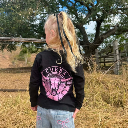 Kid's Long Sleeve Tee - Black & Pink Hunter